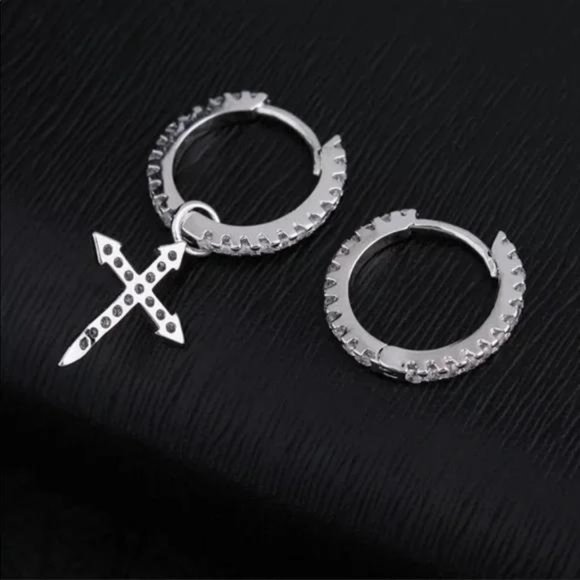 925 STERLING SILVER PENDANT CROSS EARRINGS, NICE EARRINGS, CUTE EARRINGS - Picture 5 of 5